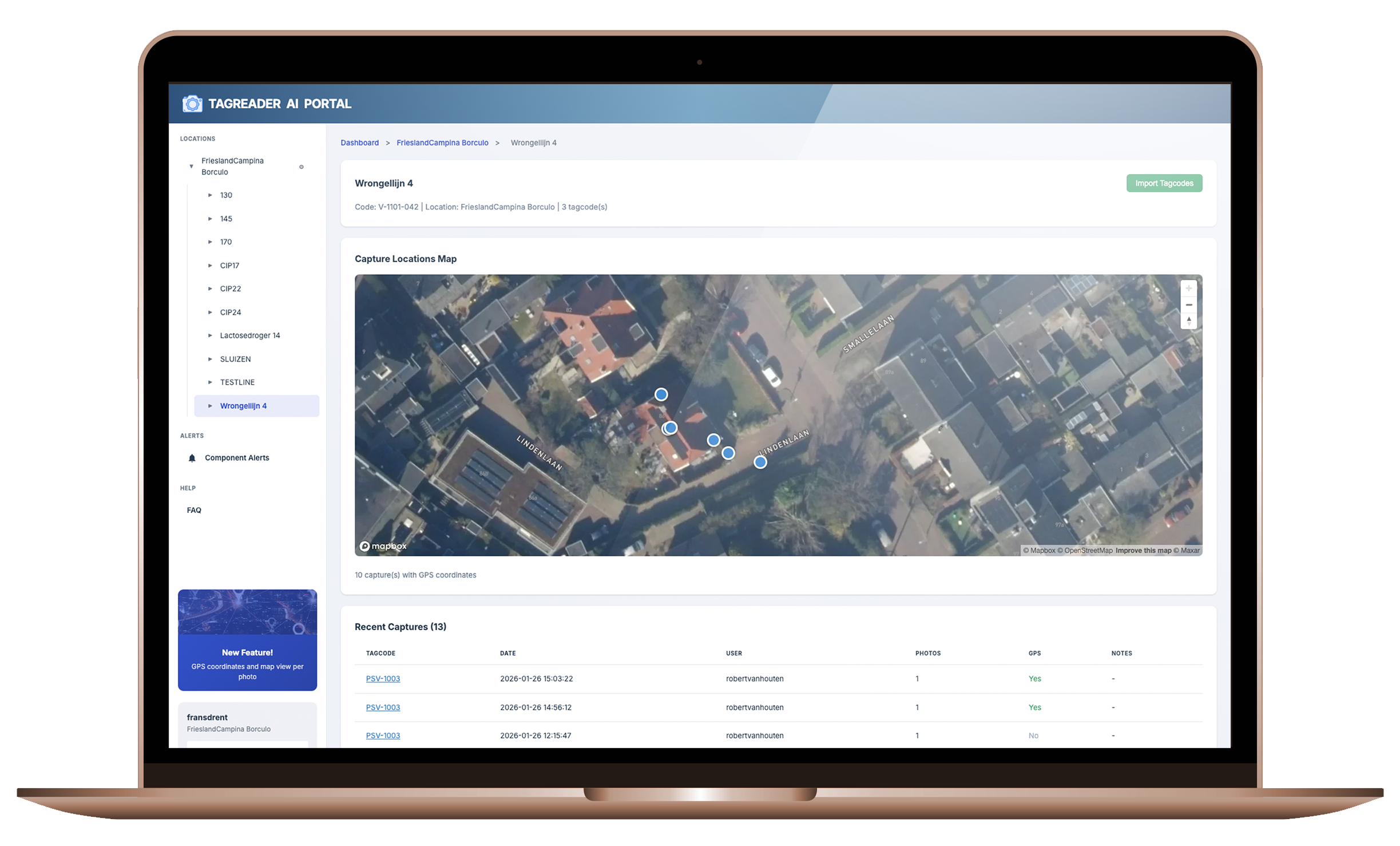 TagReader AI Portal op laptop